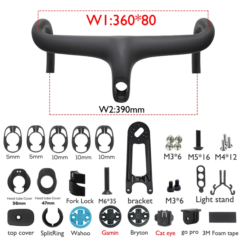 Road Bike Carbon Internal Cable Integrated Drop Bar with Gasket Computer Stand