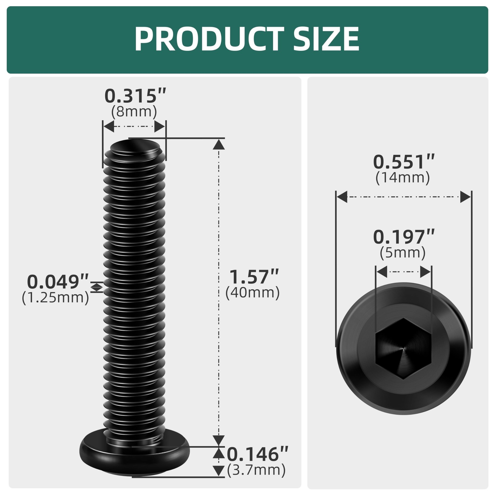 20Pcs M8-1.25 x 40mm Flat Head Socket Cap Screws Bolts 304 Stainless Steel Bl…
