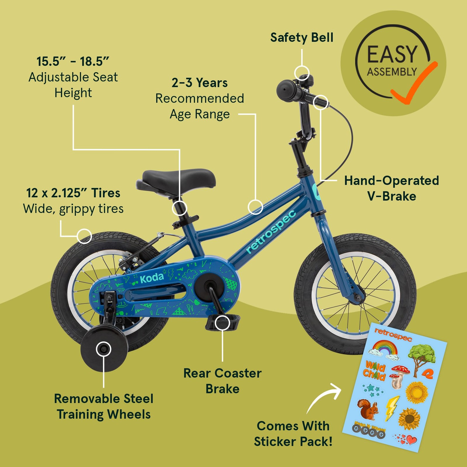 Retrospec Koda Kids Bike Training Wheels – 12In Toddler Bicycle For Ages 2-3 –