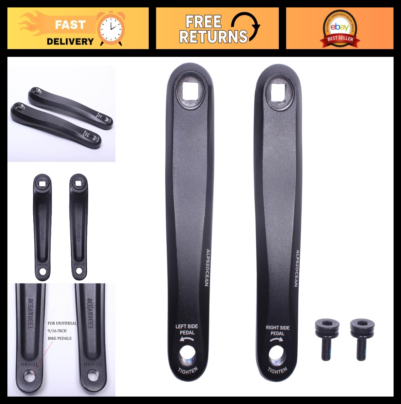 Adjustable Bike Crank Arms 89MM-175MM, Square Hole for E-Bike, Mid Motor Torque
