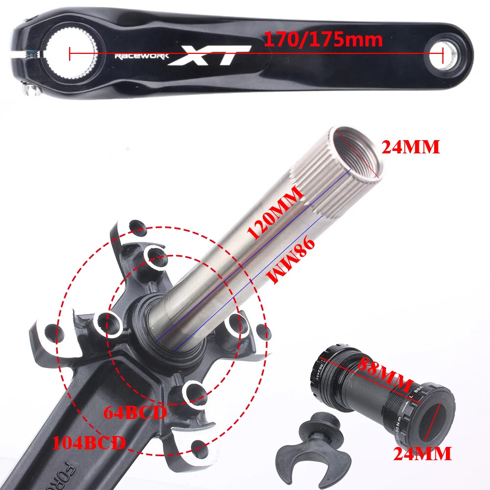 MTB Bicycle Crankset 104BCD 170/175mm Hollowtech Integrated Cranks 32/34/36/38T