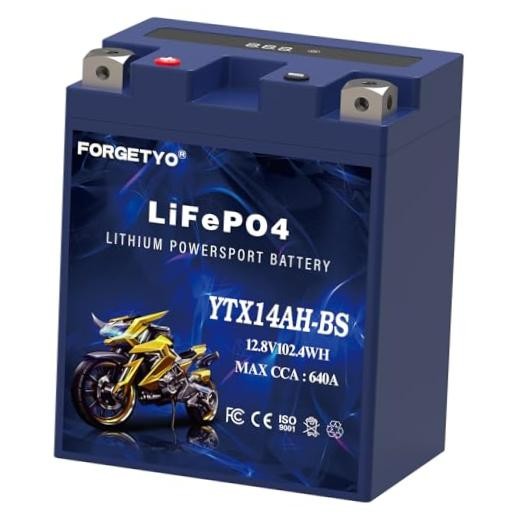 Lithium Motorcycle Battery, YTX14AH-BS 12V 8AH 640A LiFePO4 YTX14AH-BS Blue