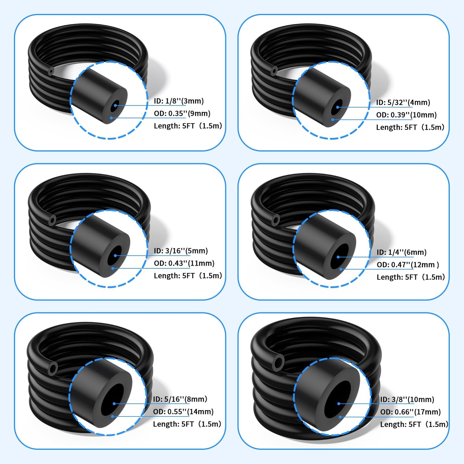 Vacuum Hose Automotive, 1/8″ 5/32″ 3/16″ 1/4″ 5/16″ 3/8″ID High Performance S…