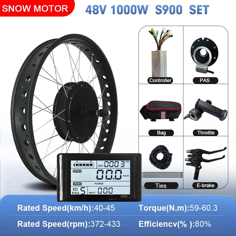 48V 1000W 4.0Tyre Rear Rotate Hub Motor Wheel for Snow E-bike Conversion Kit