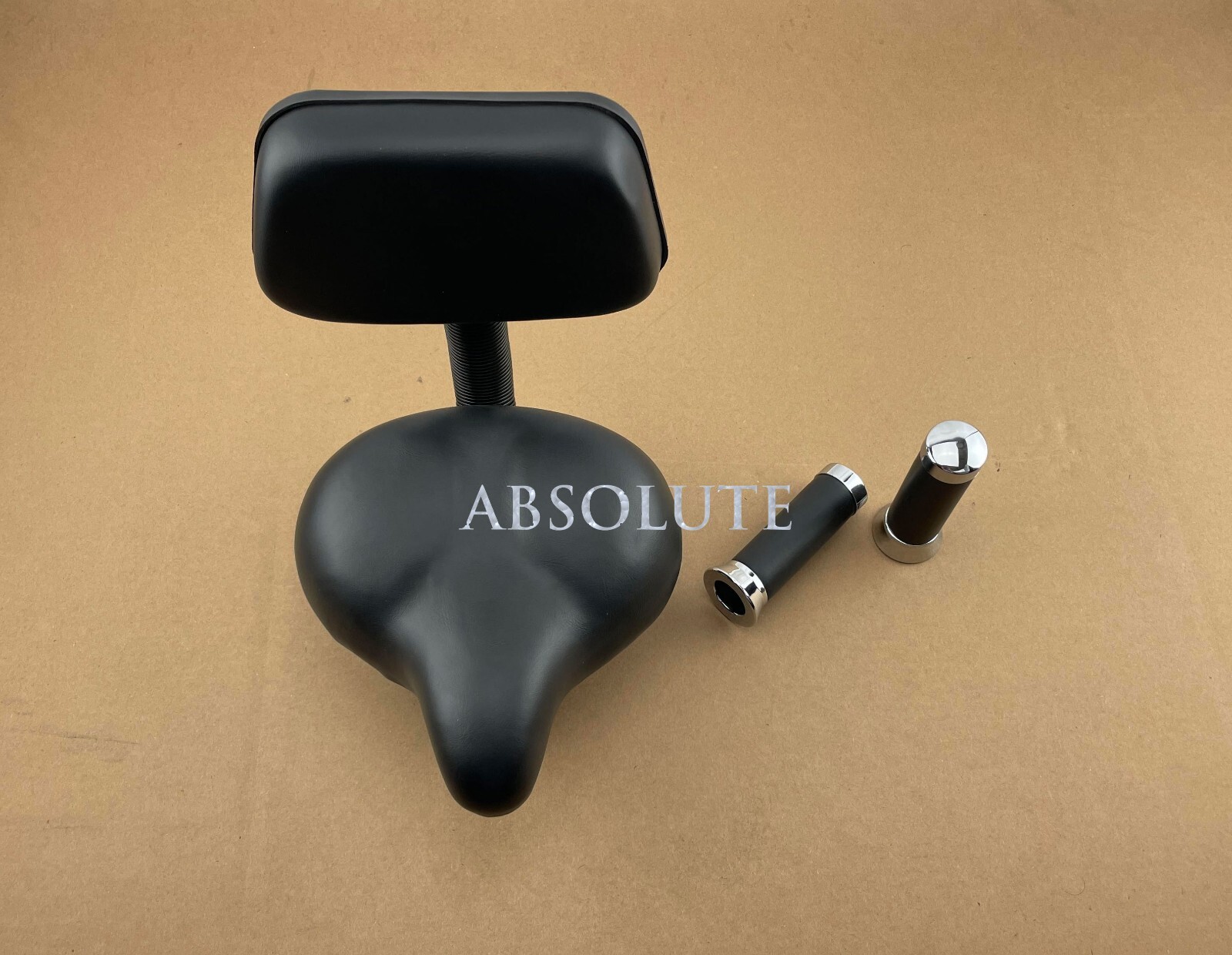 10″ LONG BLACK BEACH CRUISER SADDLE W/ BACK REST & VINYL GRIPS IN BLACK/CHROME.