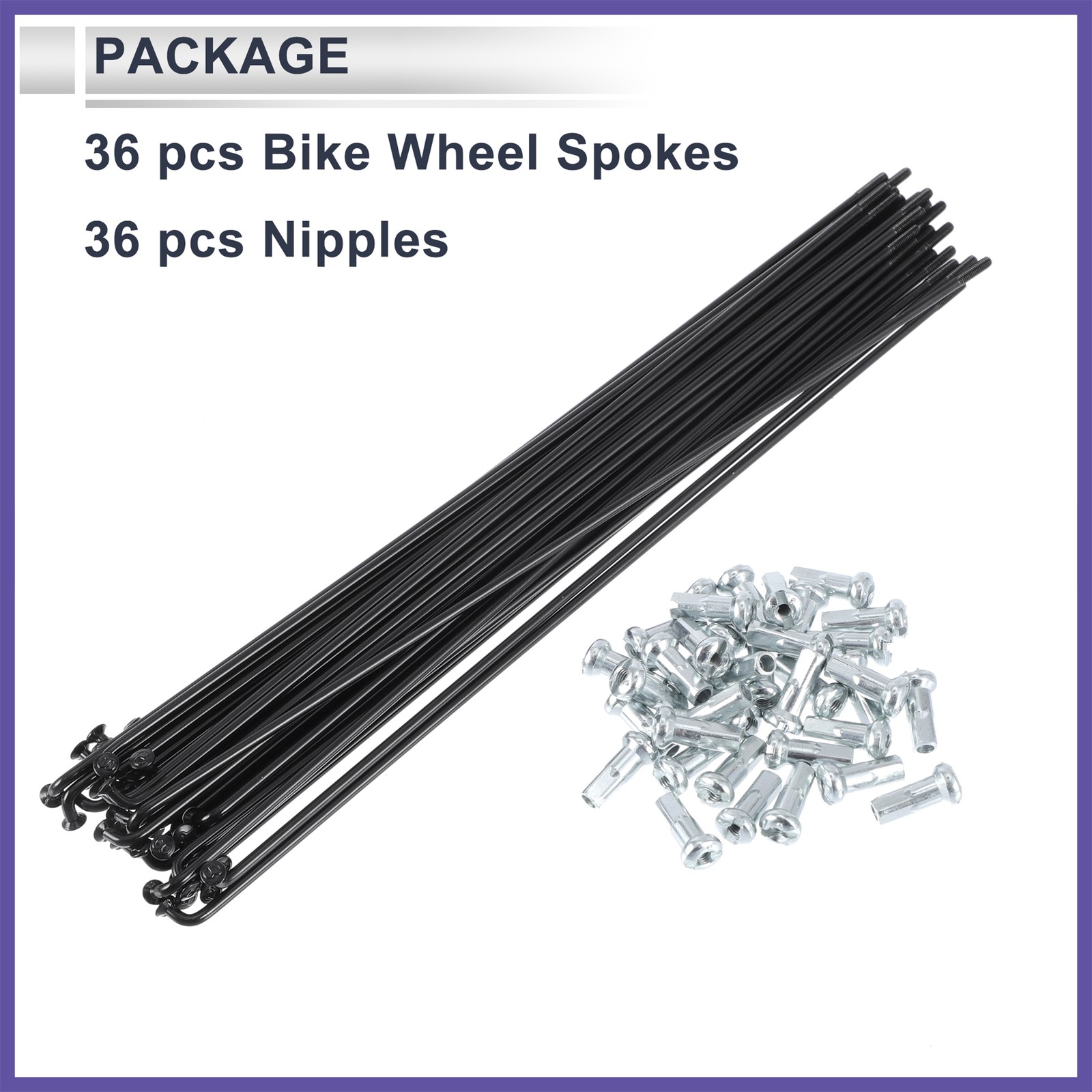 1 Set 13G 209mm L Bicycle Spokes Nipple 45 Steel Black Universal