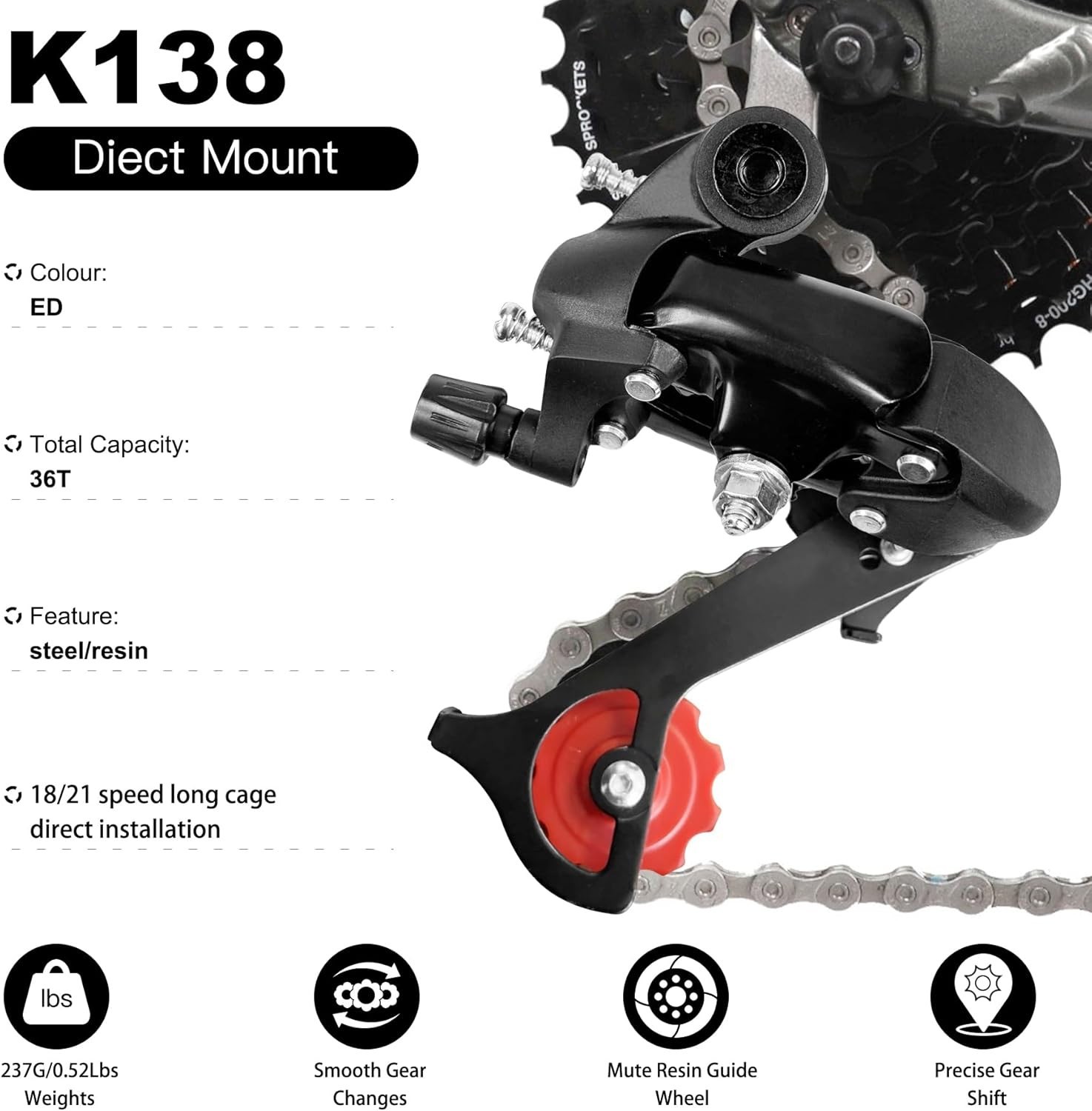 6/7 Speed Rear Derailleur – Direct/Hanger Mount Aluminum Alloy Bicycle Derail…