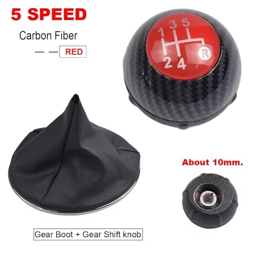 5 Speed Gear Shift Knob Sitck Head Leather Gloss Black Cap 5 speed