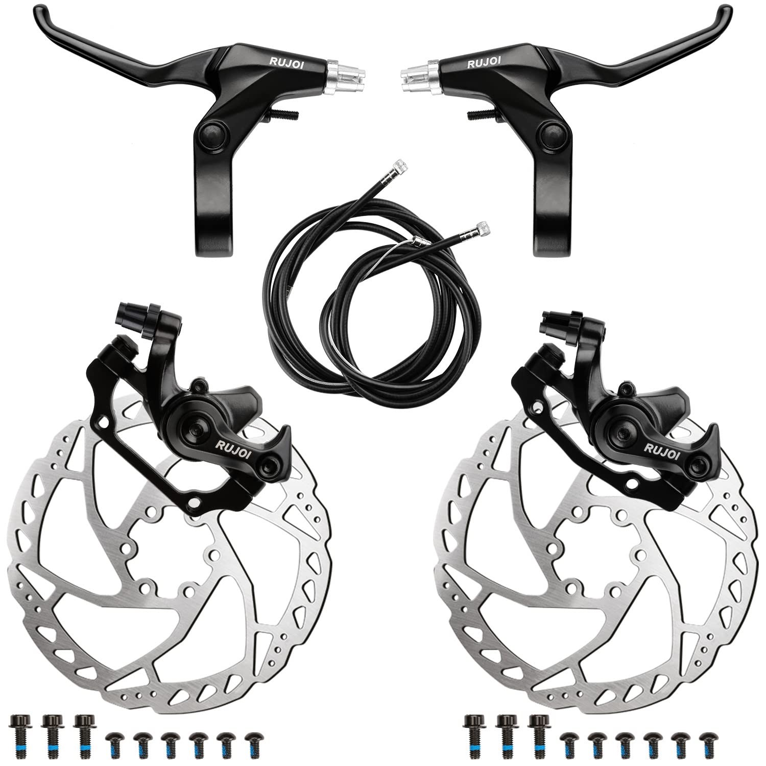 Bike Disc Brake Kit: Aluminum Caliper, Brake Lever, 160mm Rotor, Tool-Free Ad…