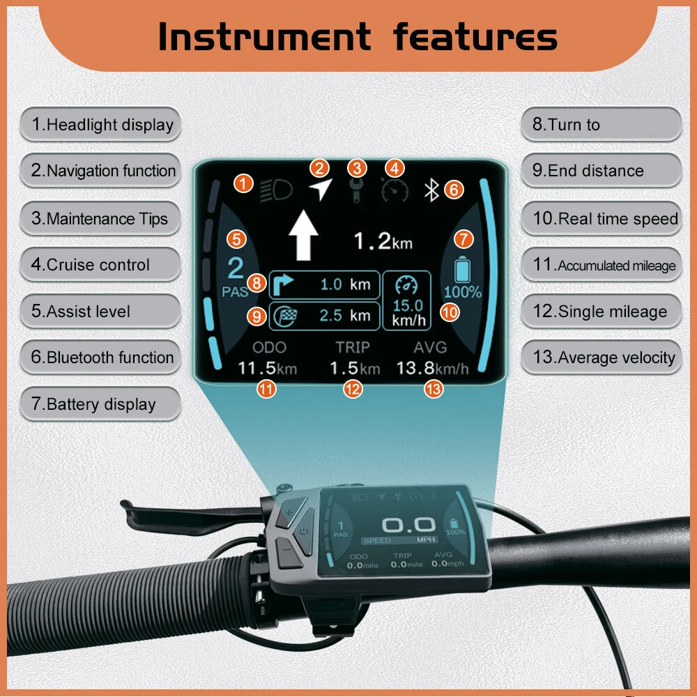 Electric Bike Display 12 V 32 V 48 V 60V for Mid Drive Motor Kit 5Pin Female