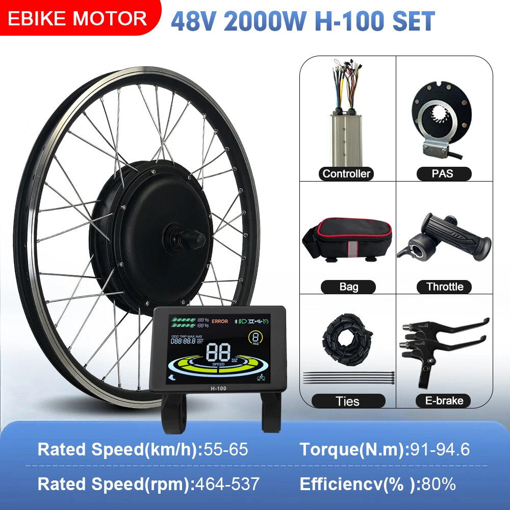E-bike Conversion Kit 48V 2000W Brushless Gearless Front Rear Hub Motor Wheel