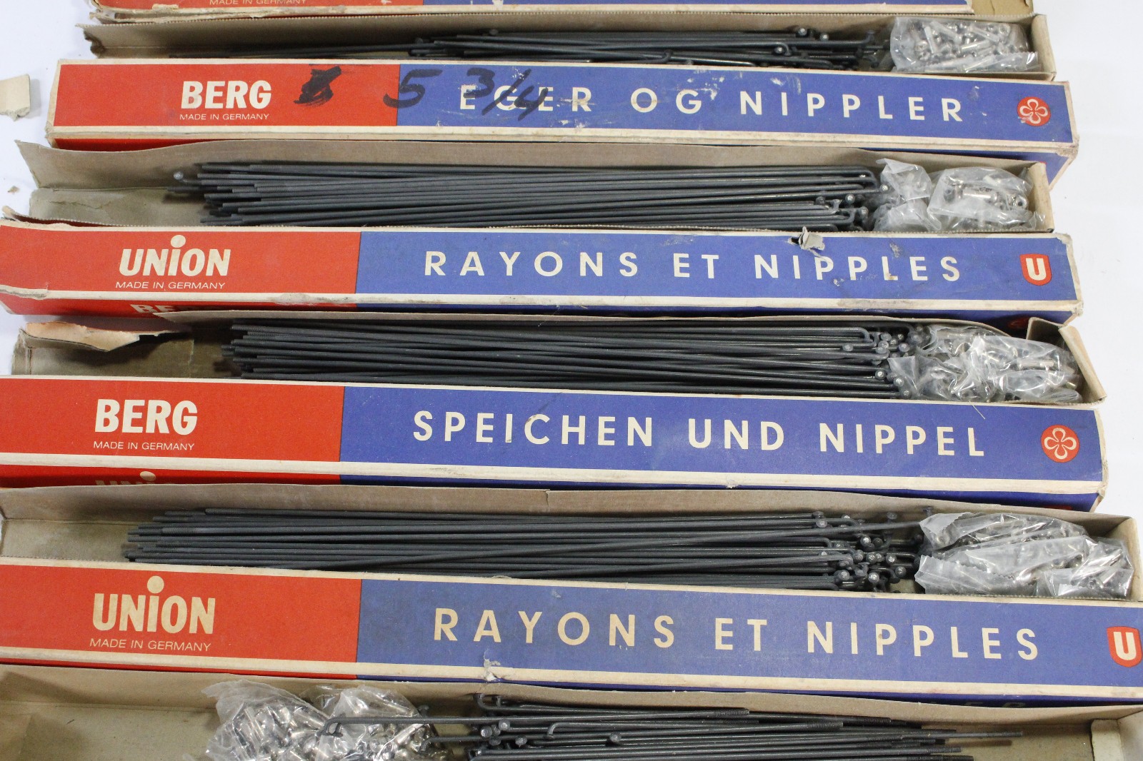 (10) Berg Union Bike Spokes/Nipples Boxes Assorted Sizes NOS 1980s Germany