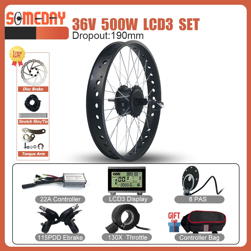 20/26in 36V 48V 500W Rear Cassette Hub Motor for Snow Fat Bike Conversion Kit