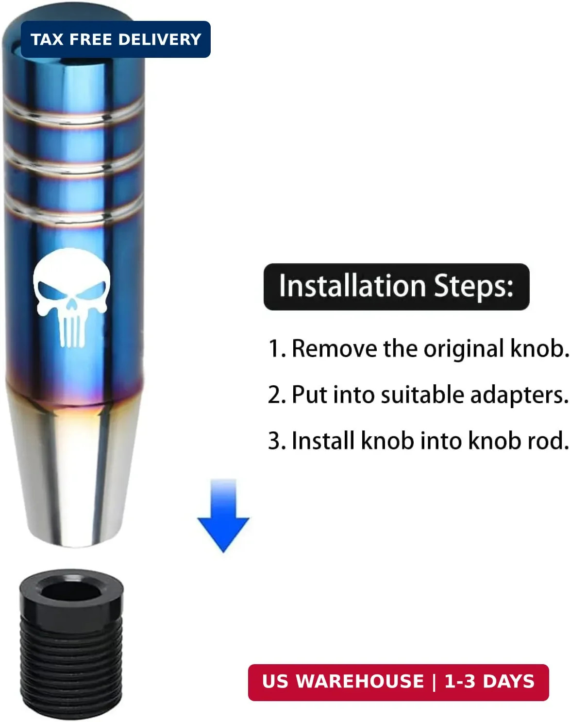 Pack-1 Gear Stick Shifter Knobs, Skull Aluminum Alloy Weighted Gear Lever, Metal