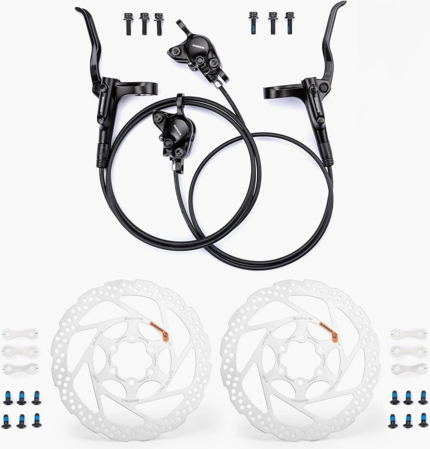 Shimano Altus MT200 Hydraulic Disc Brakes Set Front & Rear + 2 RT56-180mm Rotors
