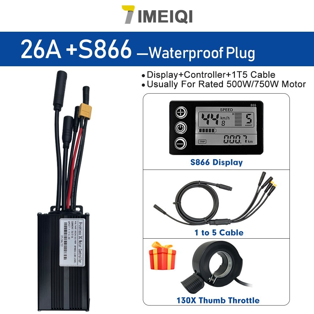 E-bike Sine Wave Waterproof Controller 36V/48V 17A 26A 30A with LCD S866 Display