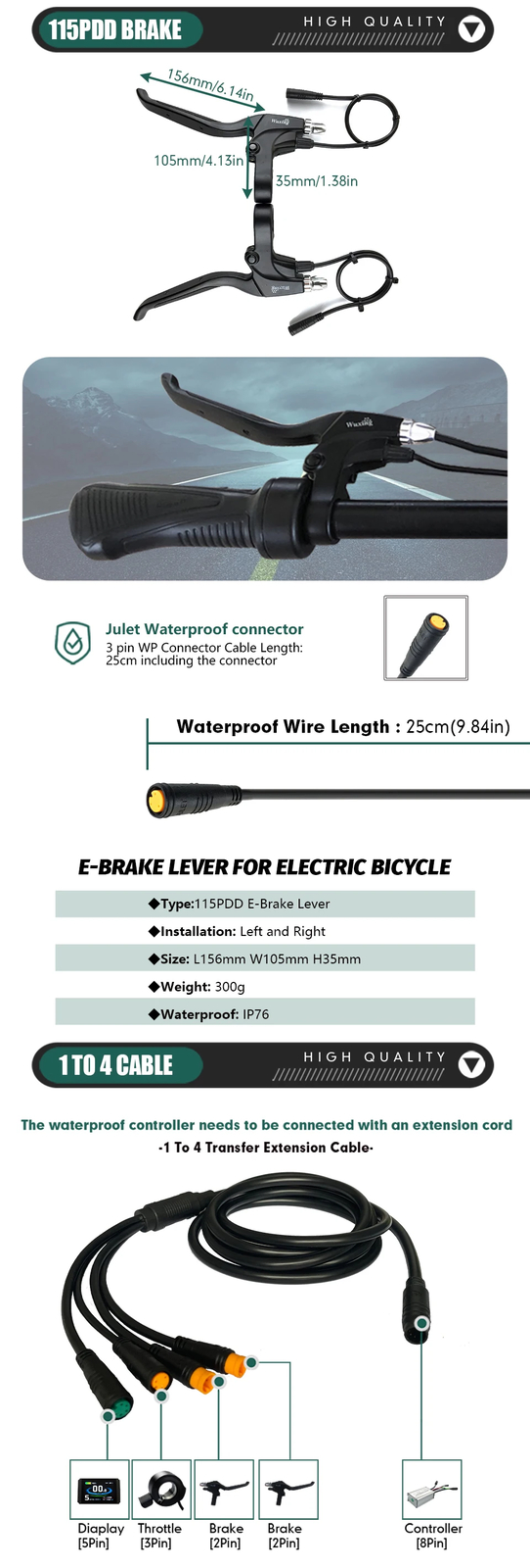 Ebike KT Controller Waterproof 36/48V with LCD Display Throttle Brake PAS Sensor