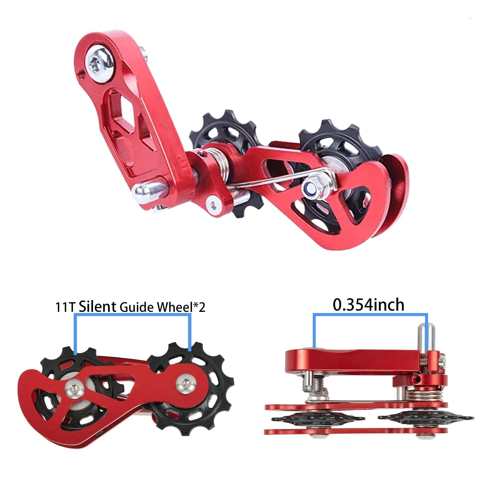 Single Speed Chain Tensioner, CNC Aluminum Double Spring One Size, Silver