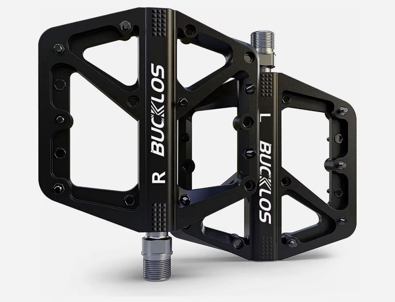 BUCKLOS Mountain Bike Pedals MTB Pedals Flat, Adult Bicycle, 9/16”, BLACK