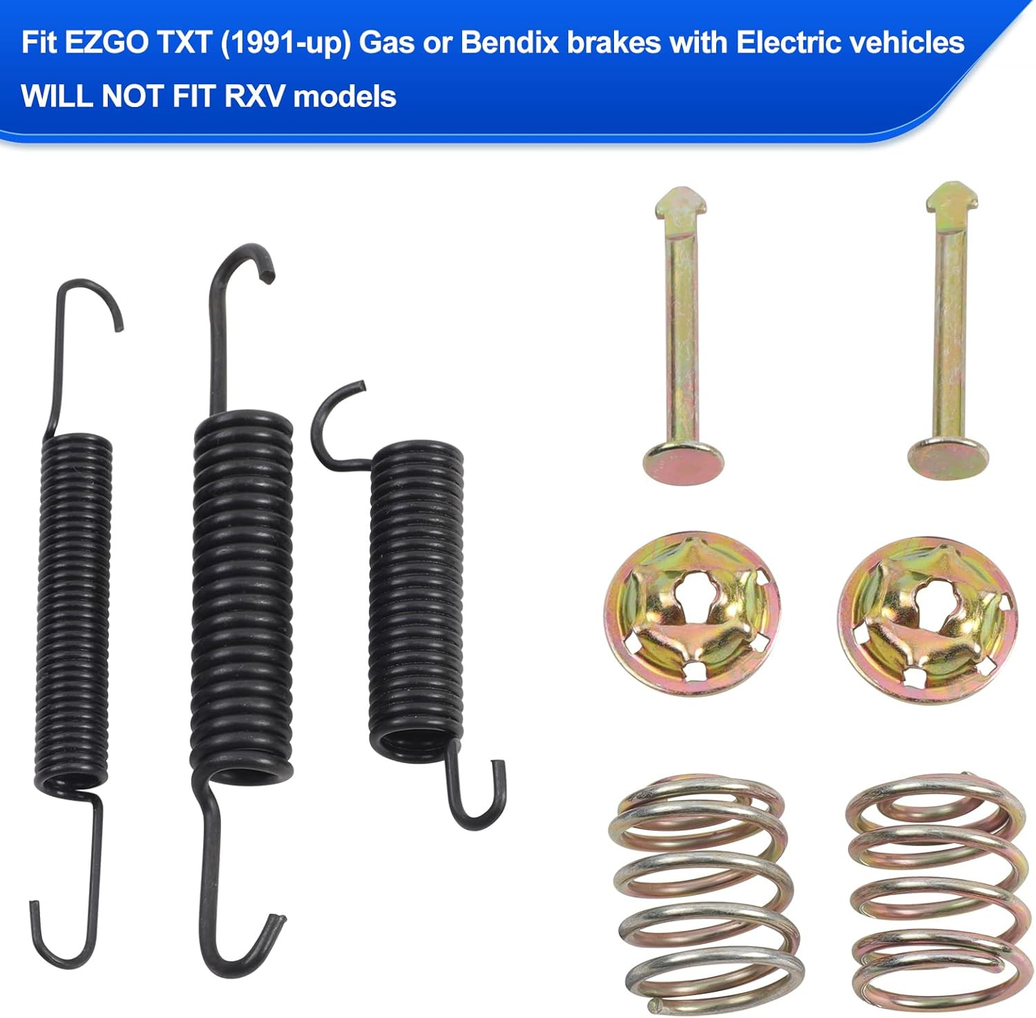 EZGO Brake Shoes Pads and Spring Kit Compatible With1996-Up Txt/St350/Workhorse