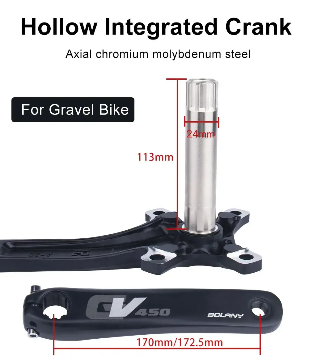 170mm XC Gravel Road Bike Hollow Integrated Crankset 96BCD 42T Single Sprocket