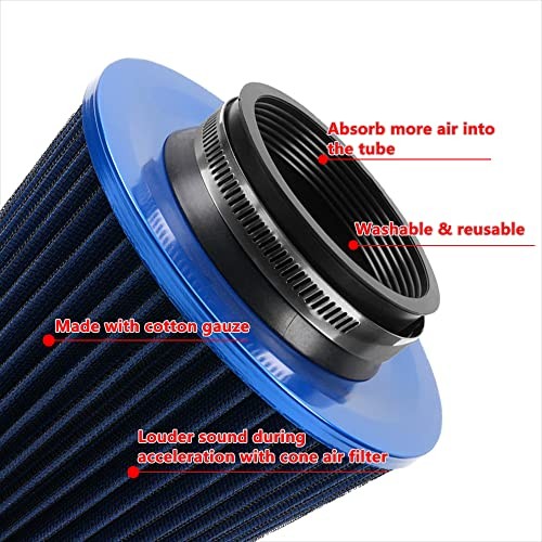 3-inch Cold Air Intake Filter 76mm, High Performance Clamp-On Engine Blue