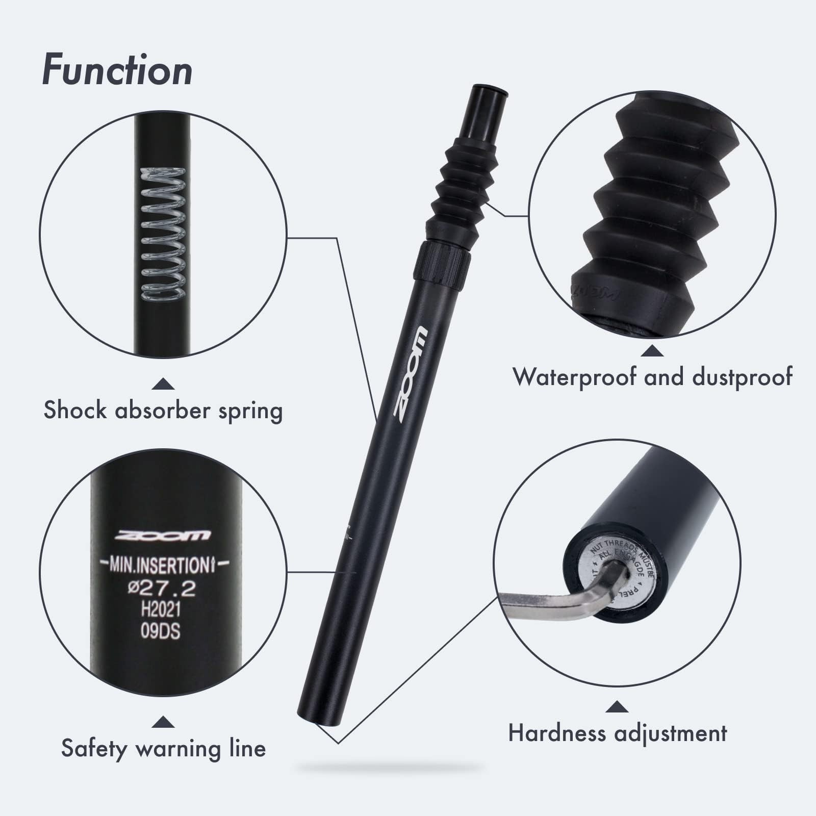 DJC Suspension Seatpost Shock Absorbing Bike Seat Post Adjustable Rebound 40m…
