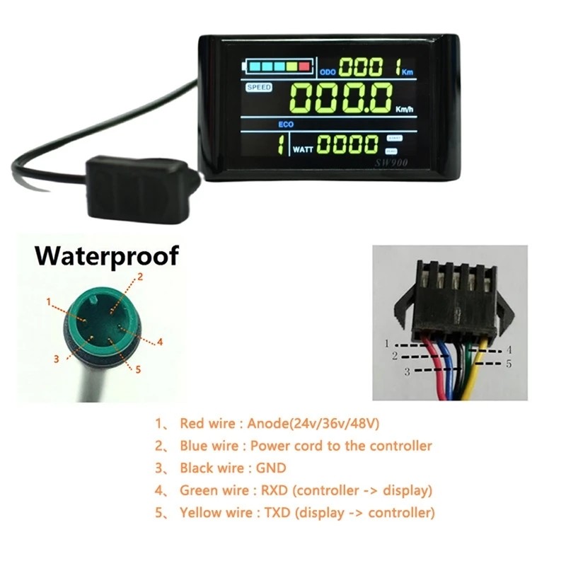 EBike SW900 LCD Display Meter Electric Bicycle display 24V 36V 48V 60V 5pin Plug