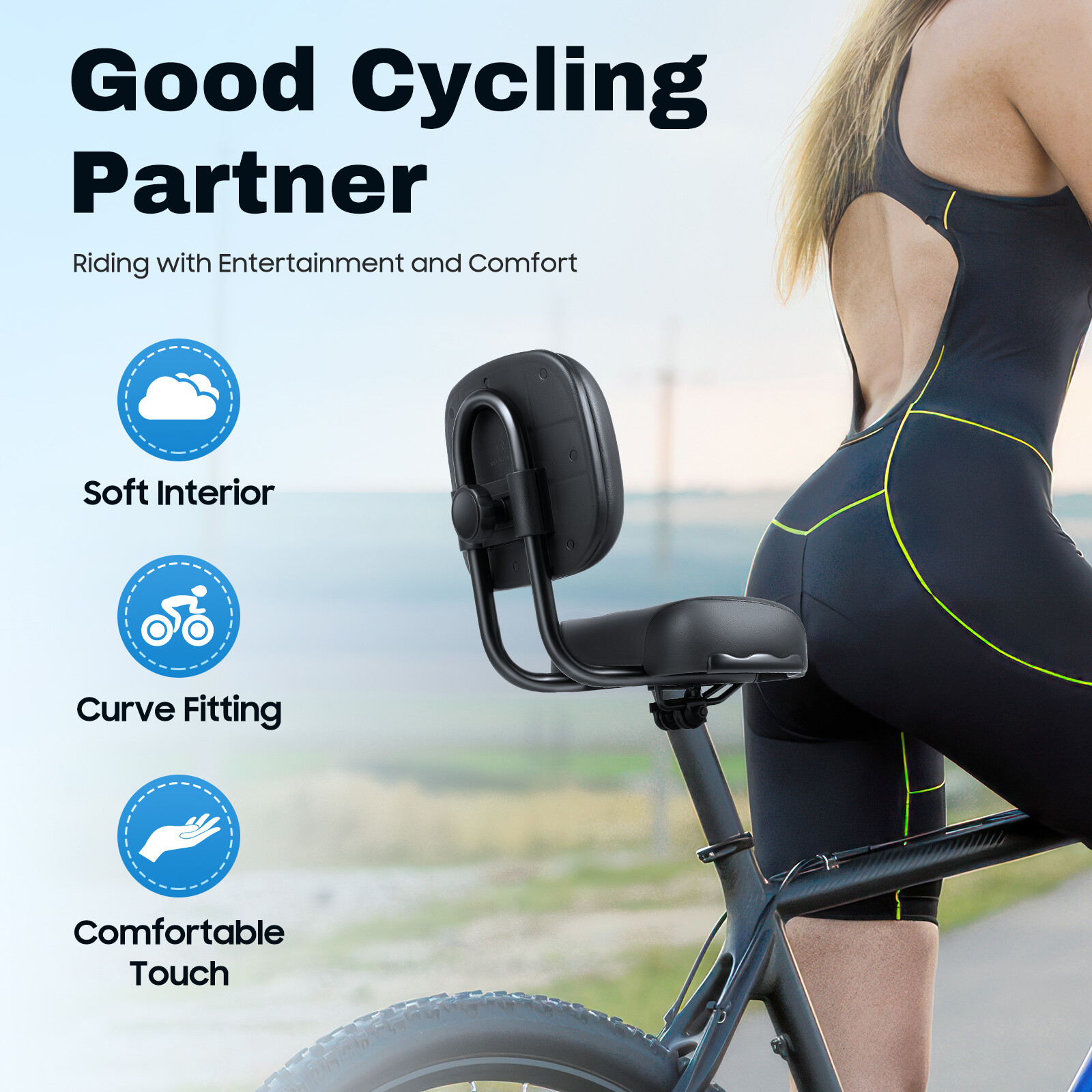 Bike Saddle Seat + Backrest Bicycle Extra Wide Comfort Leather Cushion Soft Pad