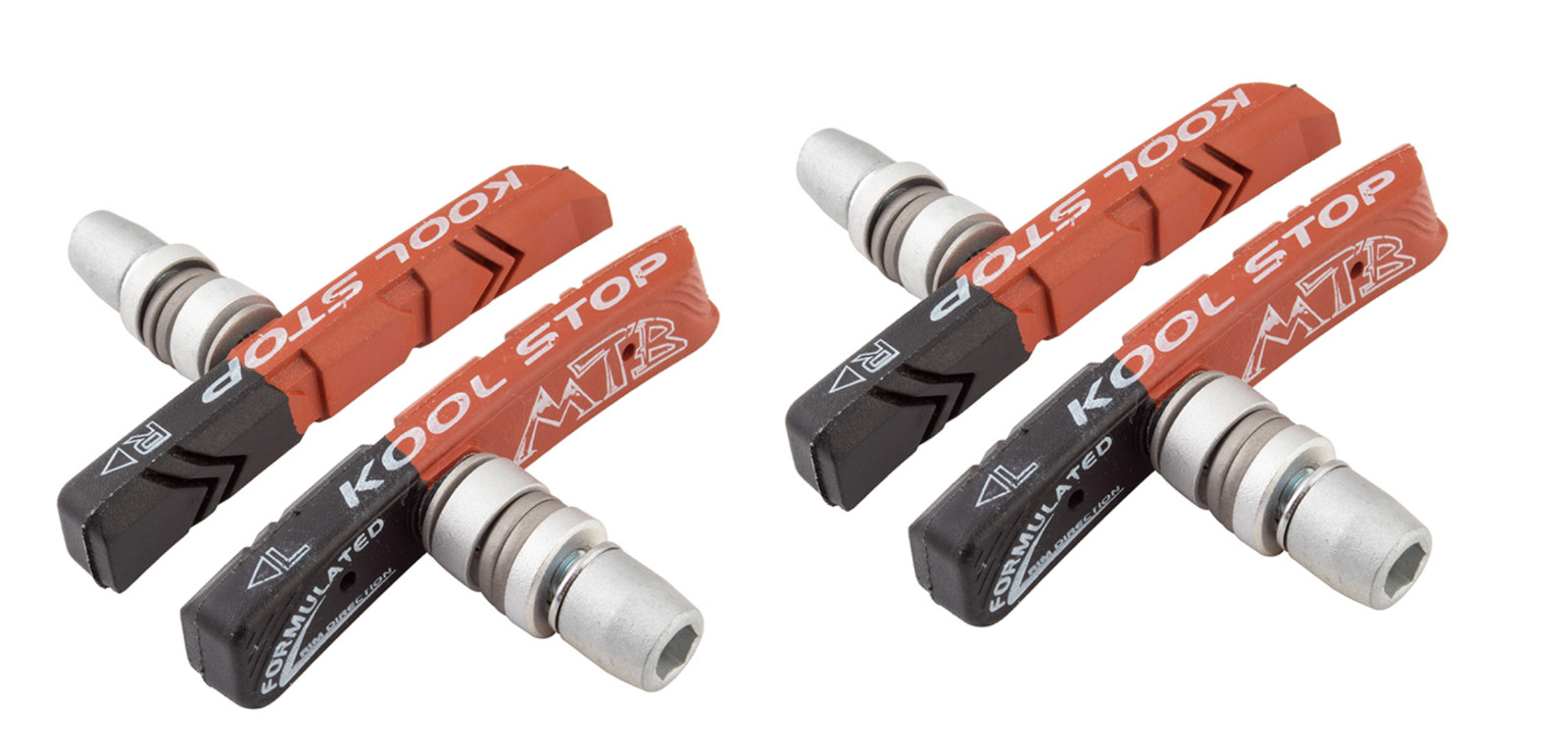 SET OF TWO (2) KOOL STOP MOUNTAIN BRAKE PADS THREADED POSTS BIKE BLACK/SALMON