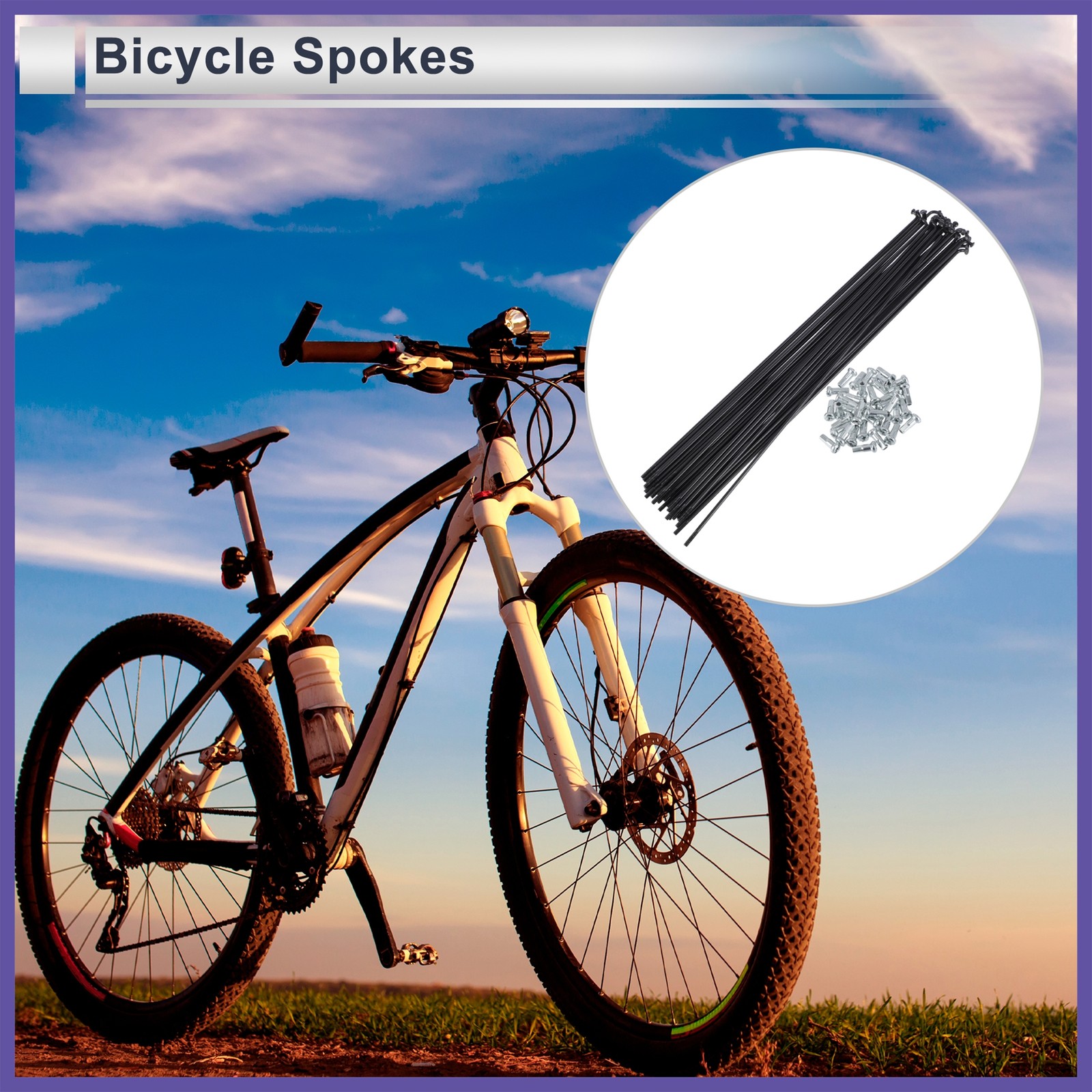 1 Set 13G 255mm L Bicycle Spokes Nipple 45 Steel Black Universal