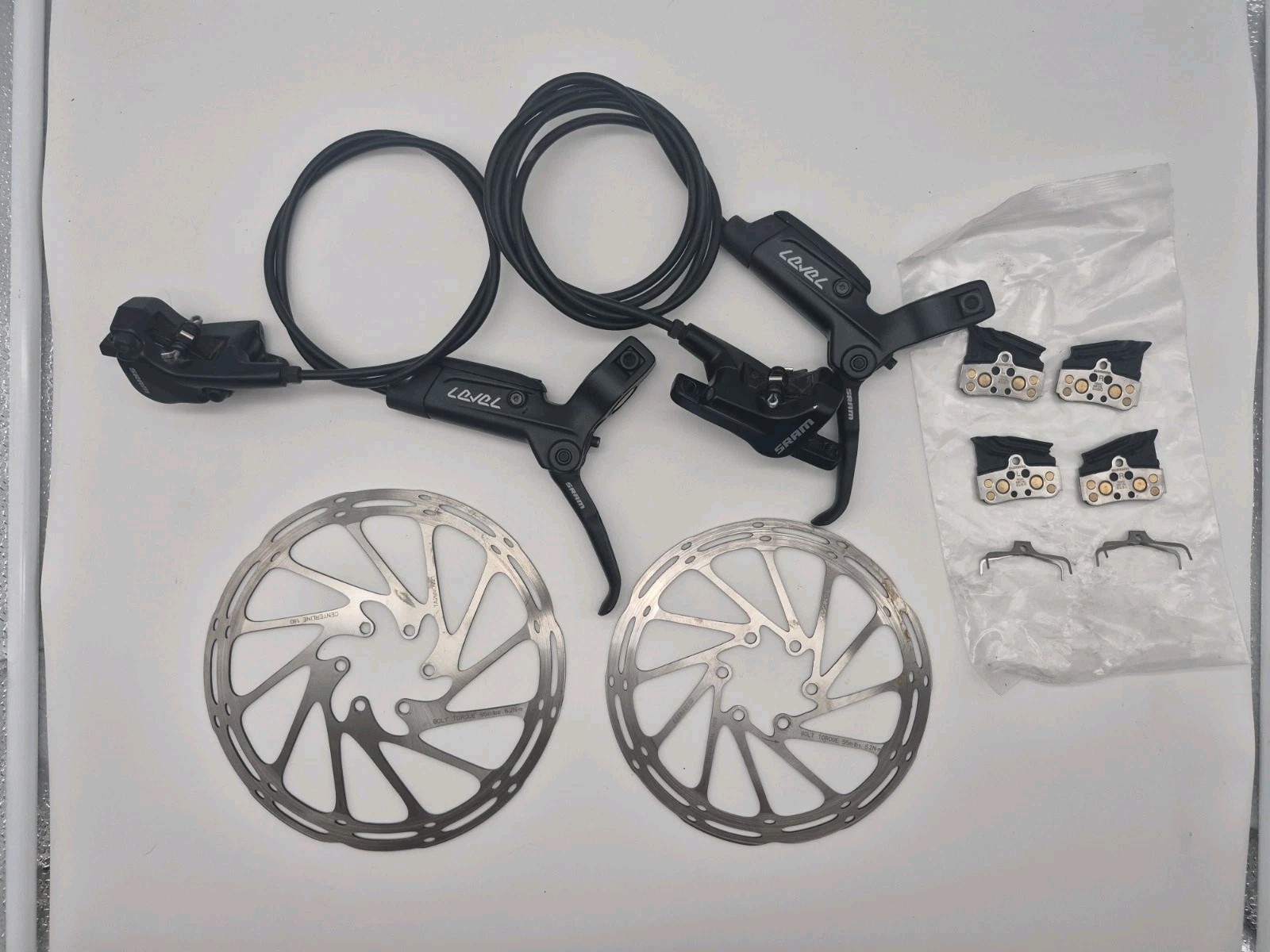 SRAM Level TL Hydraulic Disc Brake Set Front/Rear 160mm Rotors/Extra Pads/29.75″