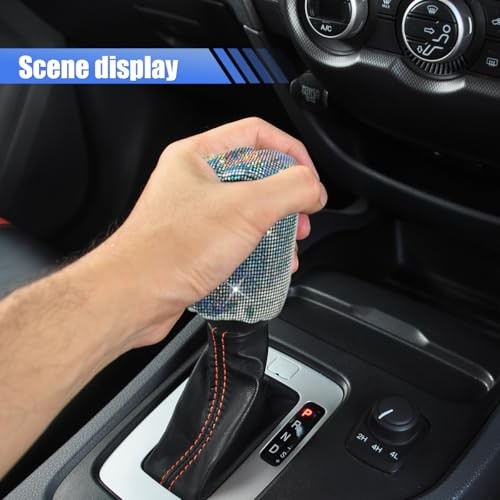 2PCS Car Hand Brake Cover and Gear Shift Knob Cover, Bling Crystal Silver