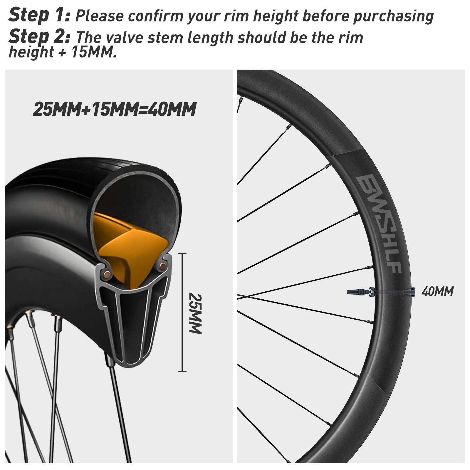 BWSHLF Bicycle Tubeless Aluminum Presta Valve Stem 40/44/55/60/65/80/100mm Gray