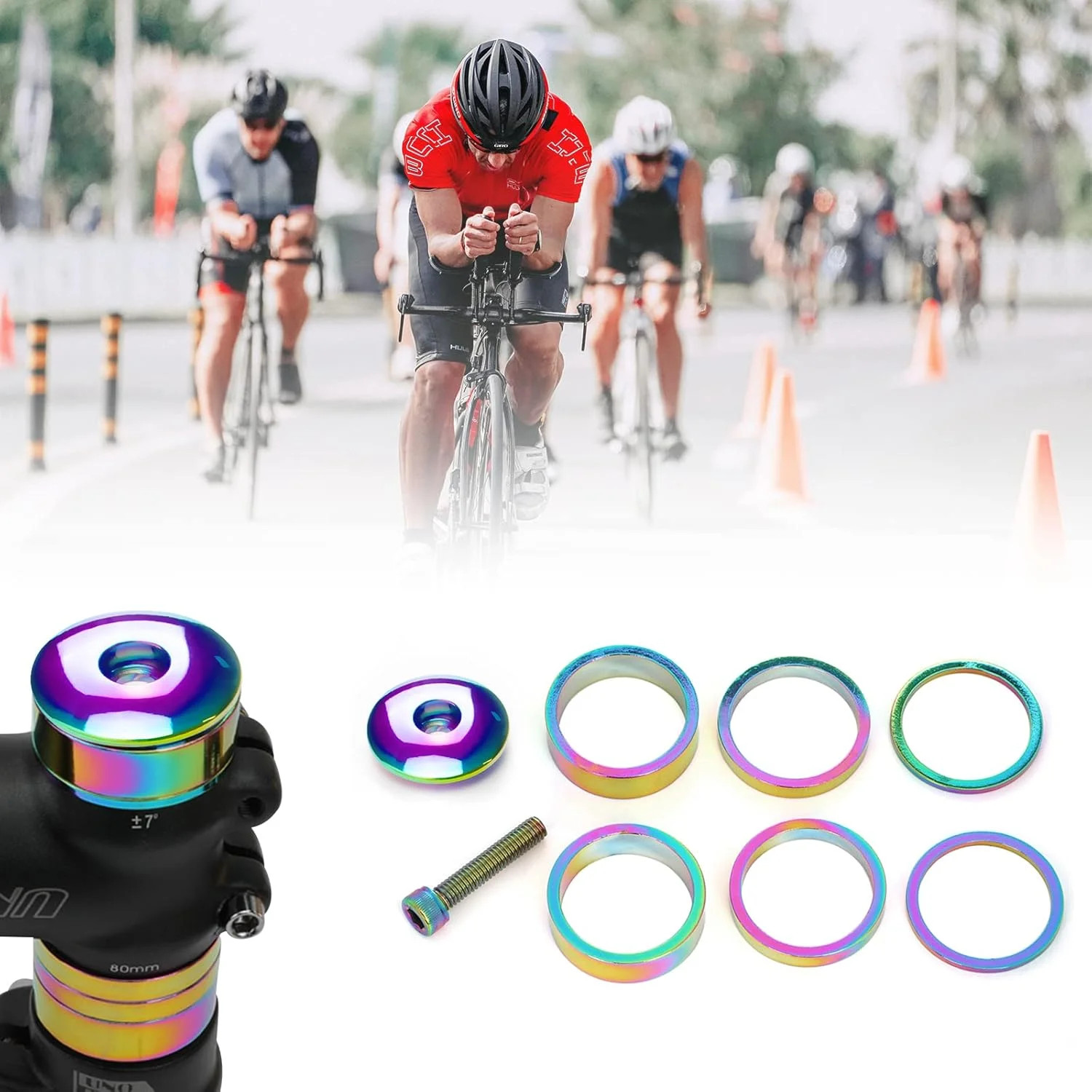 1 1/8 Inch Headset Spacer with Stem Top Cap Bolt Kit Rainbow 28.6mm Fork Tube Wa