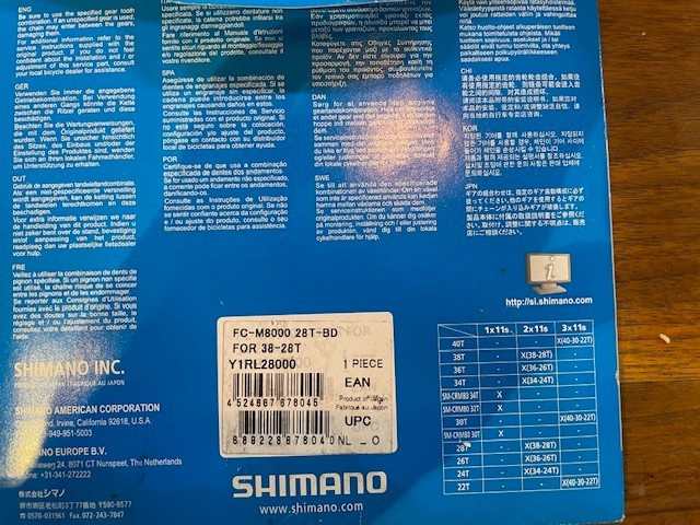 Shimano XT M8000 28t 64mm 11-Speed Inner Chainring for 38-28t Set