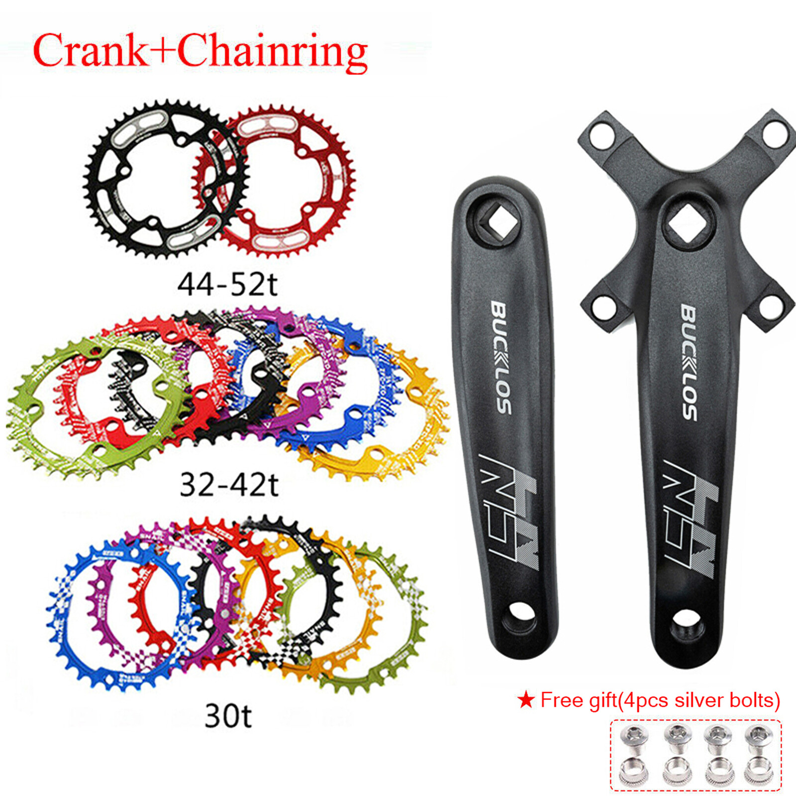 Bicycle Single Crankset 30-52T 104BCD Crank Narrow Wide Chainring 170mm Chainset