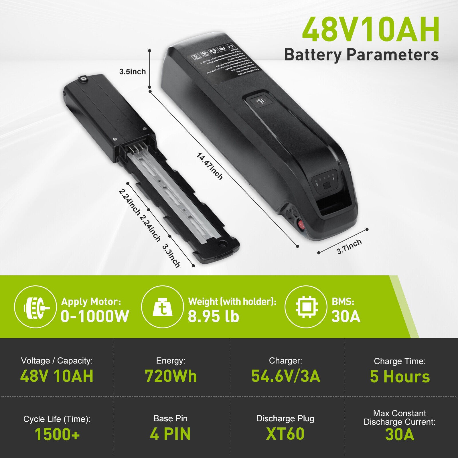 48V 36V 10Ah 15Ah Ebike Lithium Battery for 50W-1500W Electric Bicycle Downtube