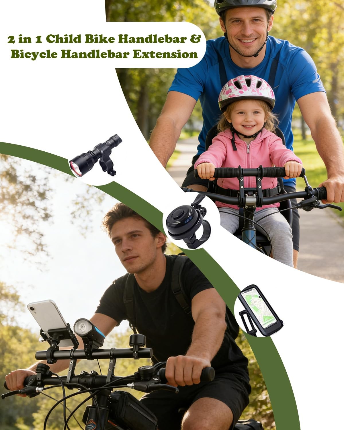 HANEVEAR Kids Bike Handlebars Extender, 2 in 1 Child 11.8″, Black