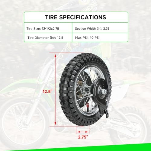 12-1/2 x 2.75 12.5×2.75 Rear Wheel Assembly Replacement for Razor MX350 MX400