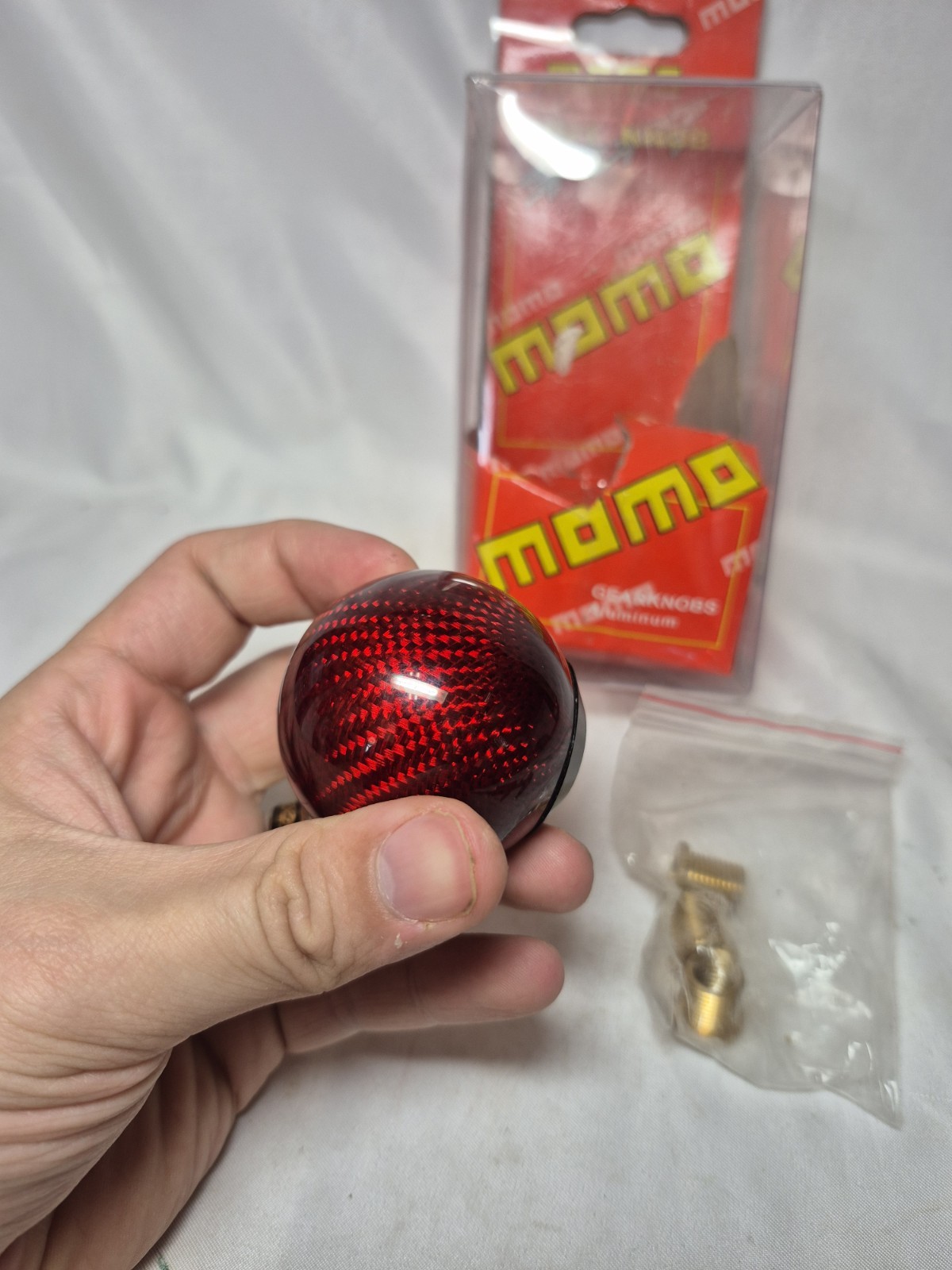VTG MOMO Car Red Aluminum Gear Shift Knob Shifter Handle CARBON FIBER LOOK