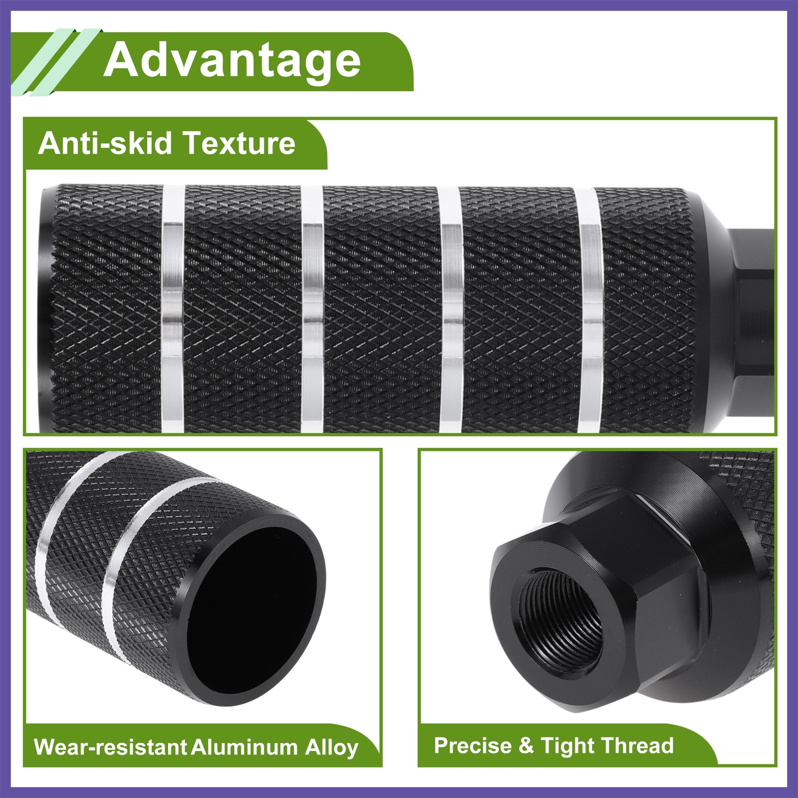 2Pcs Bike Pegs 110mm Four Stripes Texture Cycling Foot Pegs Black