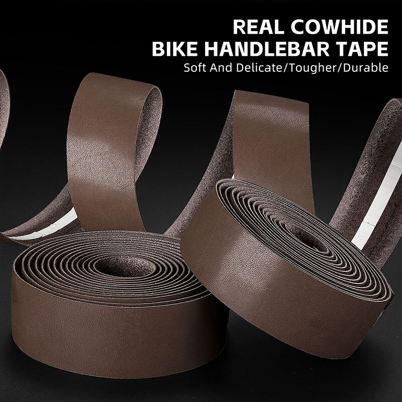 West Biking Road Bike Bicycle Handlebar Tapes Cowhide Leather Handlebar Tape Brown One Pair