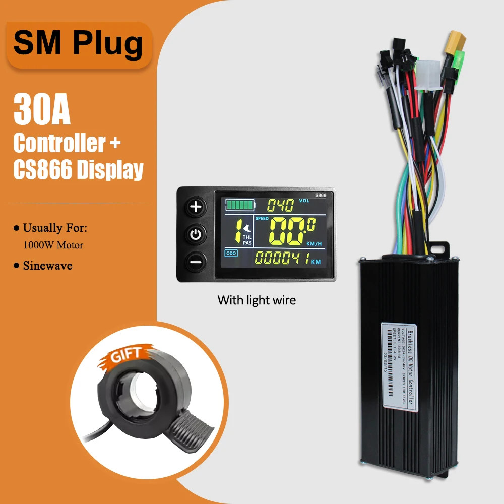 36V 48V 30A Three-Mode Sine Wave E-bike Controller SM/WP Plug with LCD Display