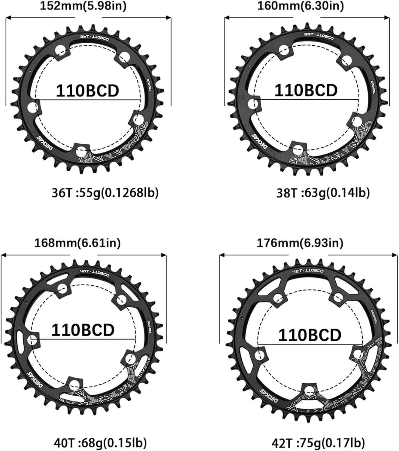 DECKAS Round Chainring 110BCD 36T 38T 40T 42T 44T 46T 48T 50T 52T Narrow Wide…