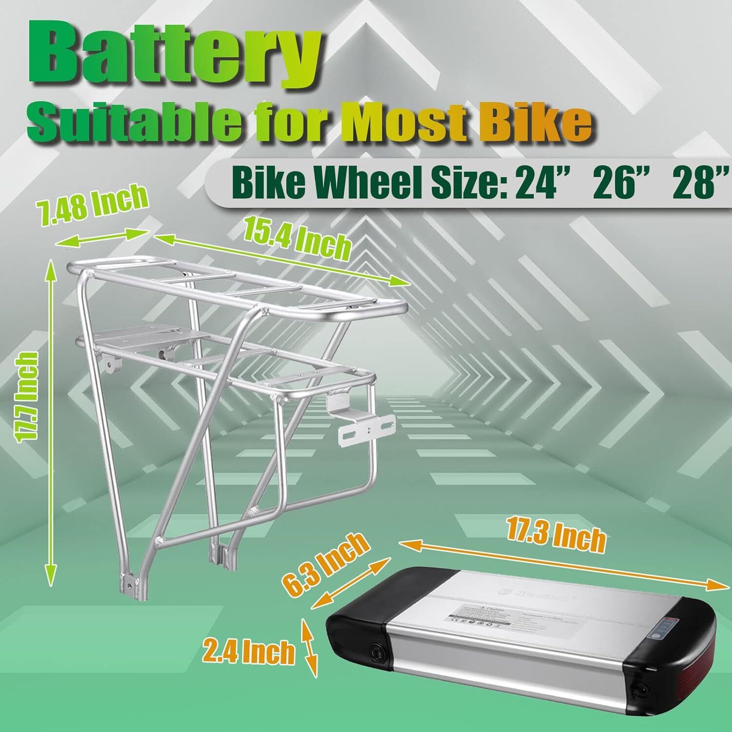 36V 20A Ebike Luggage Rack Lithium Battery Pack 800Wh Replacement Li-ion Battery
