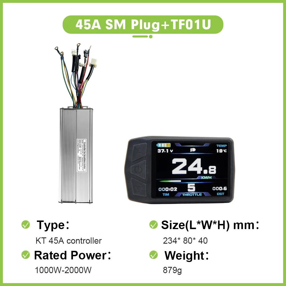 Electric Bike Sine Wave KT Controller 36V/48V/52V 45A with LCD Colour Display