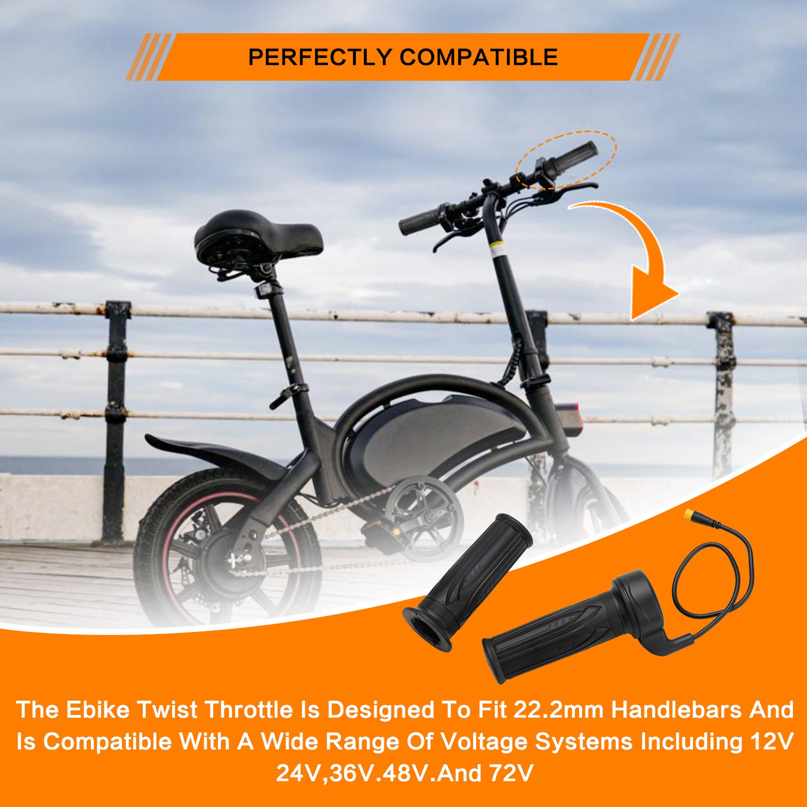 3 Pin Full Twist Throttle Handlebar Grip 12V-72V For Electric Bicycle Scooter
