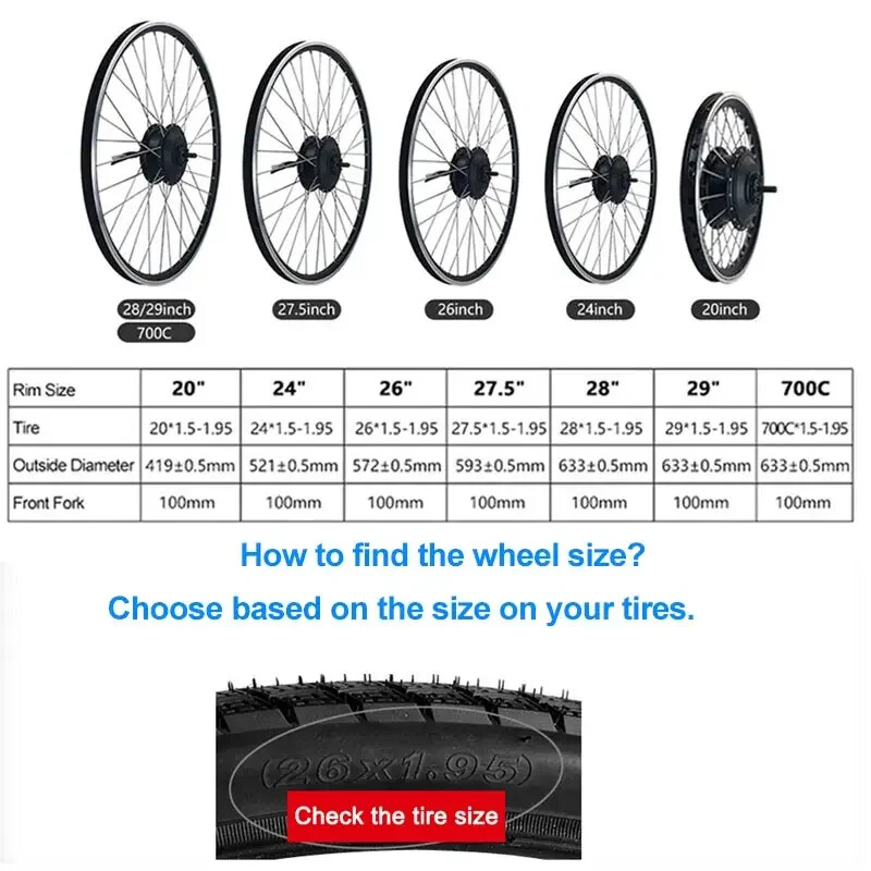 48V 2000W Mountain Electric Bicycle Rear Gearless Hub Motor Wheel Conversion Kit