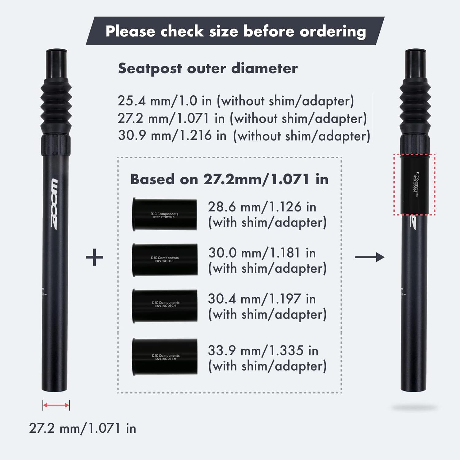 DJC Suspension Seatpost Shock Absorbing Bike Seat Post Adjustable Rebound 40Mm T